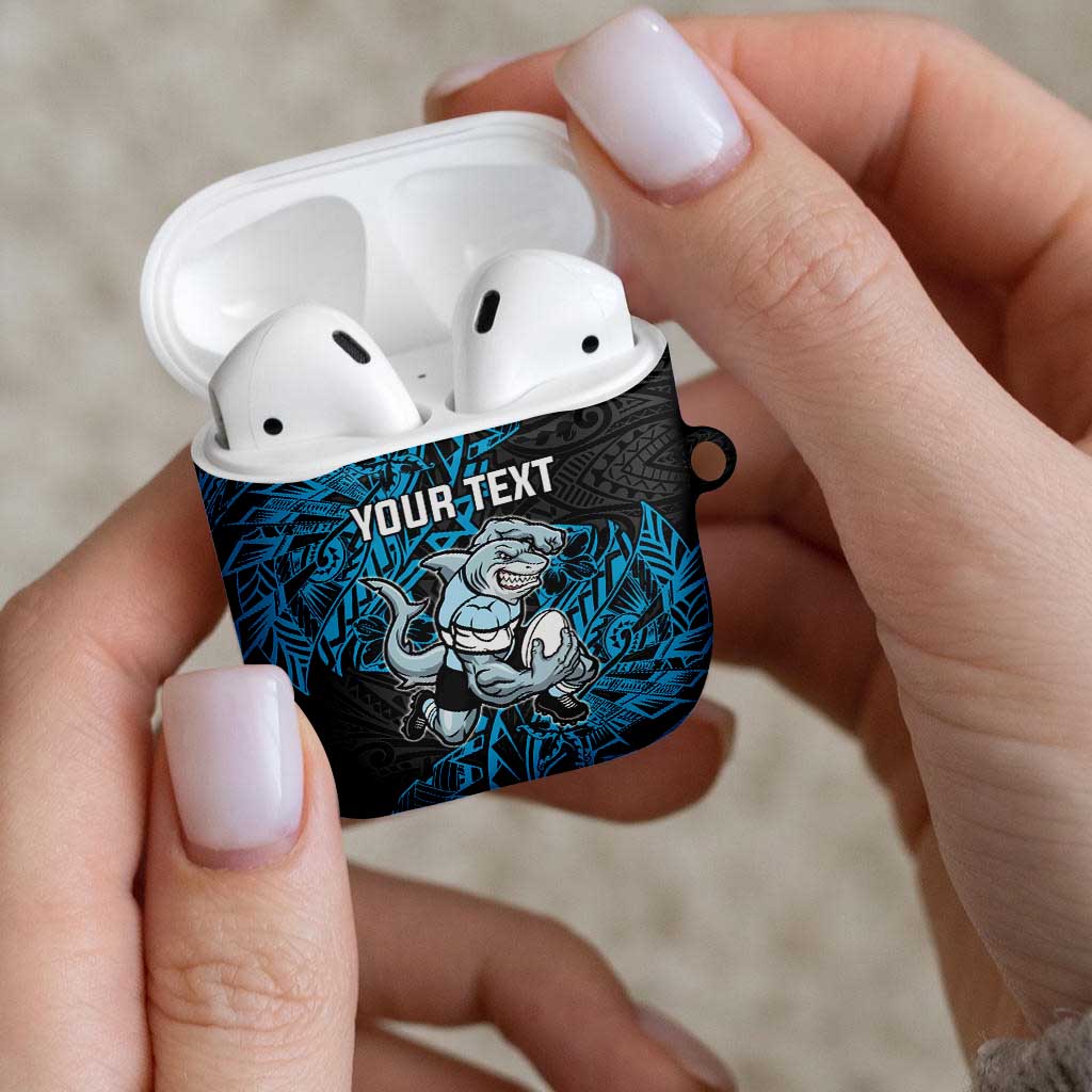 Personalised Cronulla-Sutherland Sharks AirPods Case Polynesian Tribal Pattern With Rugby Shark Mascot Art