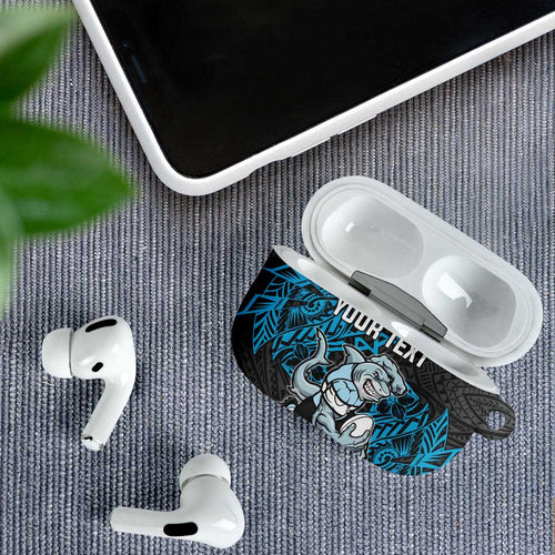 Personalised Cronulla-Sutherland Sharks AirPods Case Polynesian Tribal Pattern With Rugby Shark Mascot Art