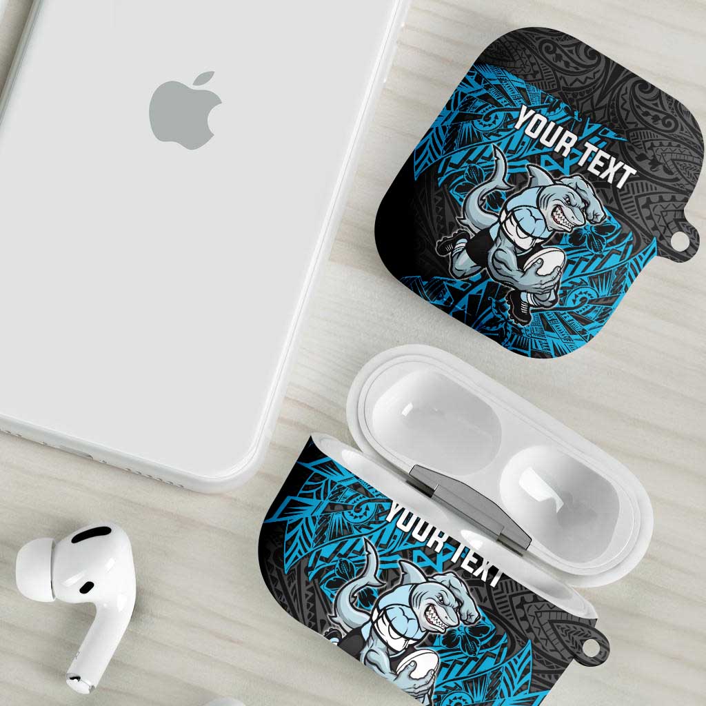 Personalised Cronulla-Sutherland Sharks AirPods Case Polynesian Tribal Pattern With Rugby Shark Mascot Art