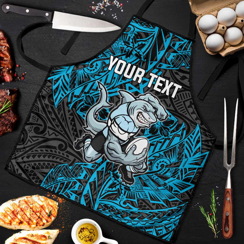 Personalised Cronulla-Sutherland Sharks Apron Polynesian Tribal Pattern With Rugby Shark Mascot Art
