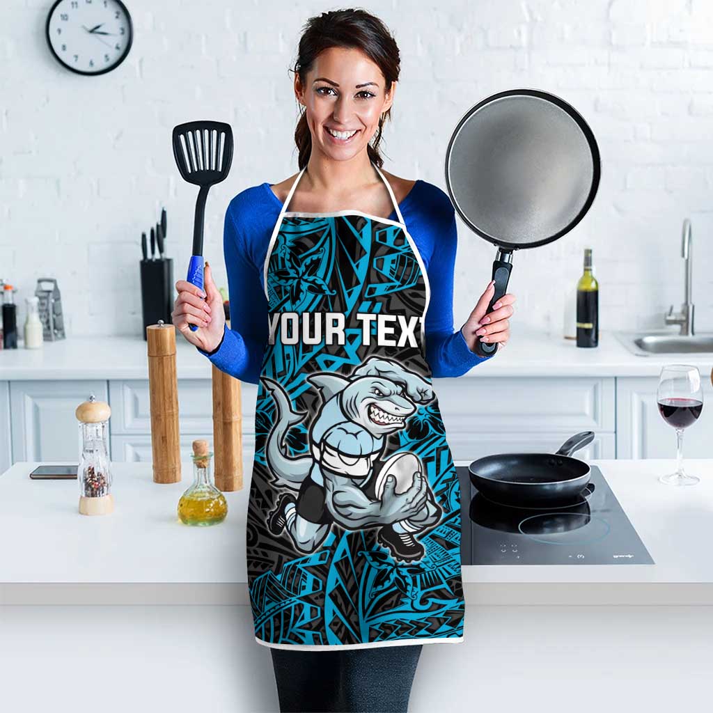 Personalised Cronulla-Sutherland Sharks Apron Polynesian Tribal Pattern With Rugby Shark Mascot Art