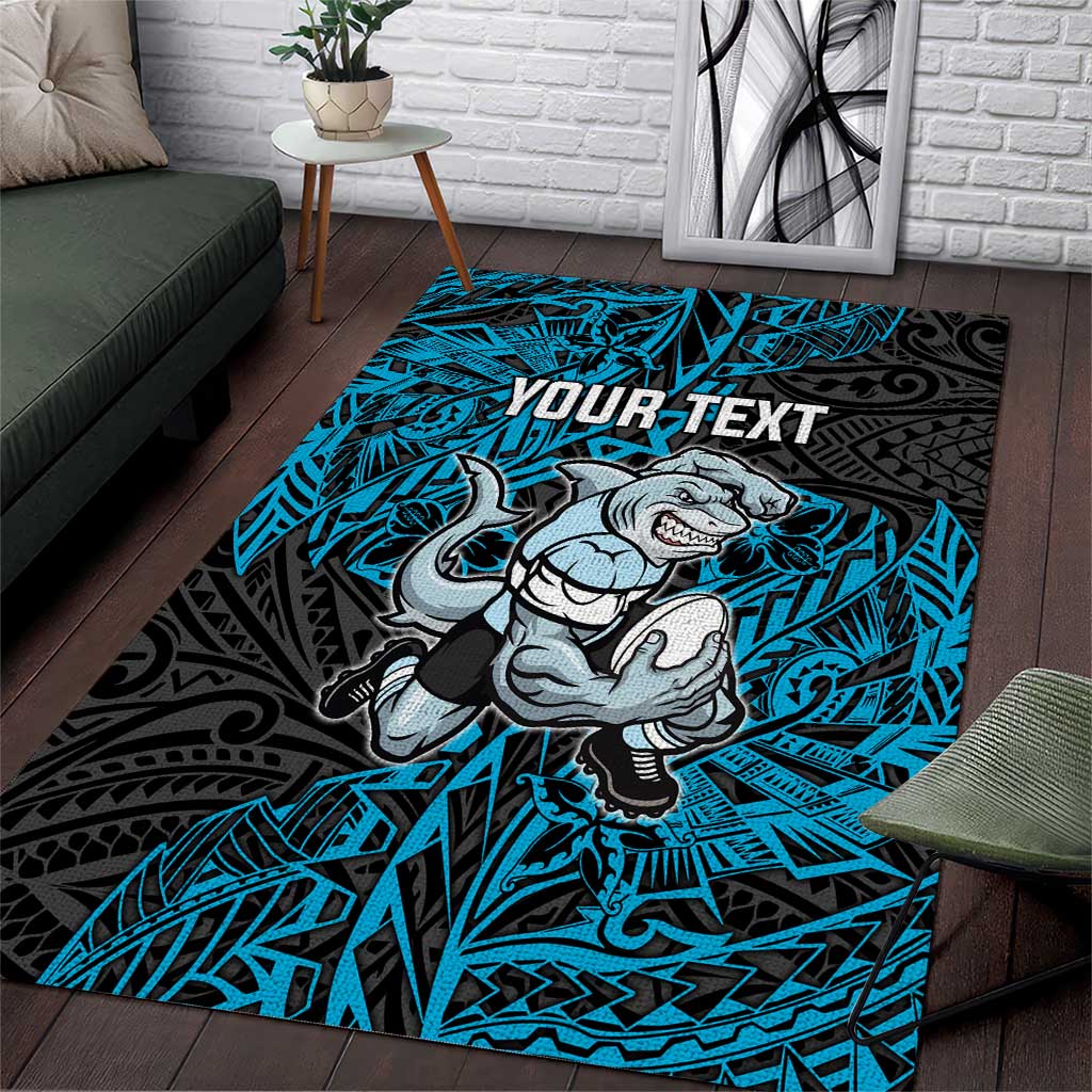Personalised Cronulla-Sutherland Sharks Area Rug Polynesian Tribal Pattern With Rugby Shark Mascot Art