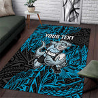 Personalised Cronulla-Sutherland Sharks Area Rug Polynesian Tribal Pattern With Rugby Shark Mascot Art