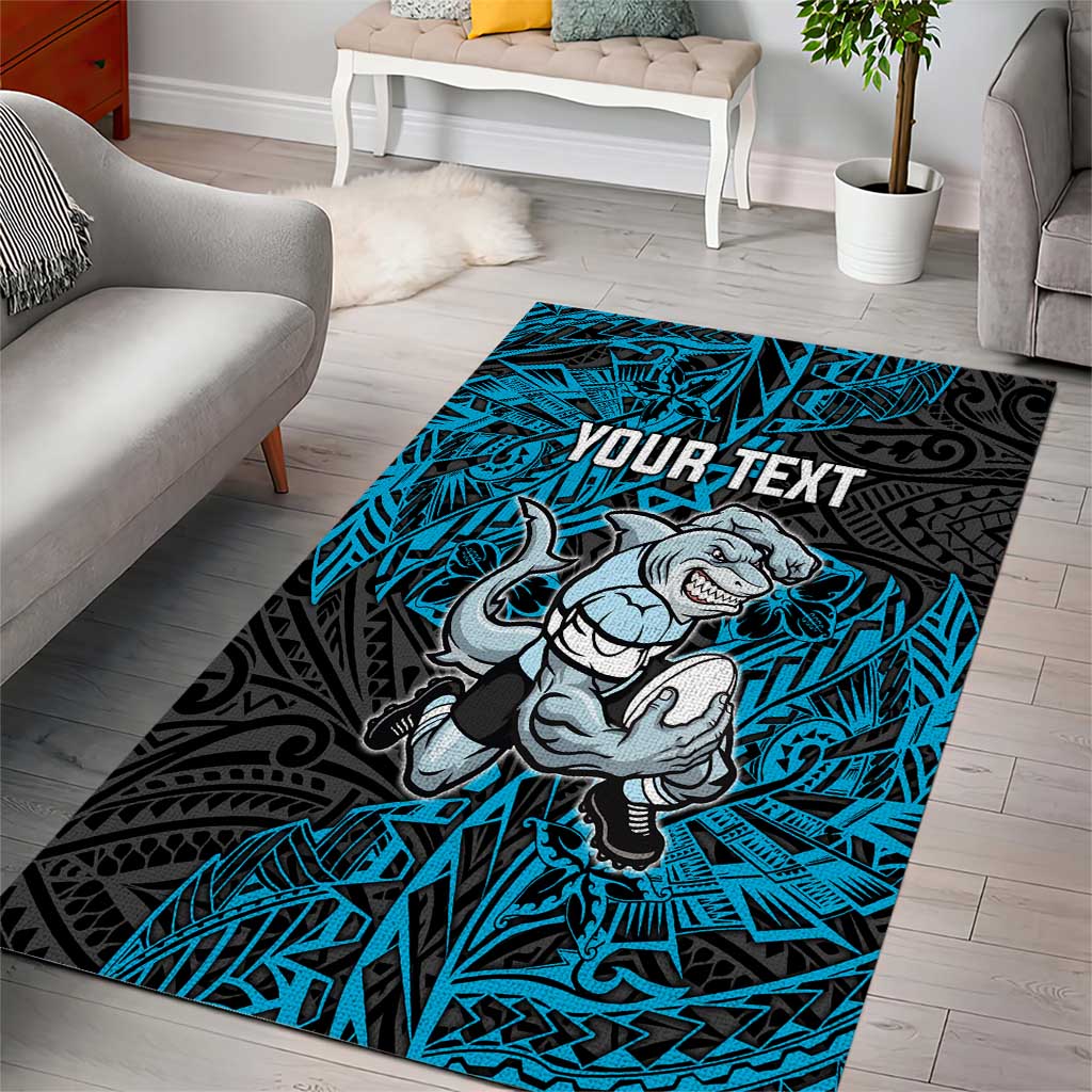 Personalised Cronulla-Sutherland Sharks Area Rug Polynesian Tribal Pattern With Rugby Shark Mascot Art