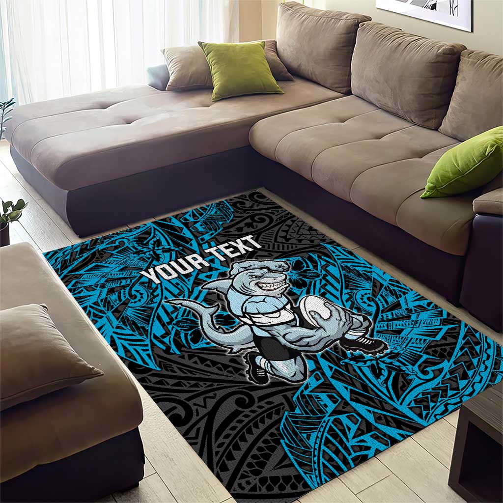 Personalised Cronulla-Sutherland Sharks Area Rug Polynesian Tribal Pattern With Rugby Shark Mascot Art