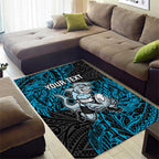 Personalised Cronulla-Sutherland Sharks Area Rug Polynesian Tribal Pattern With Rugby Shark Mascot Art