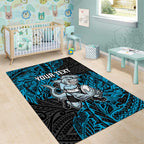 Personalised Cronulla-Sutherland Sharks Area Rug Polynesian Tribal Pattern With Rugby Shark Mascot Art