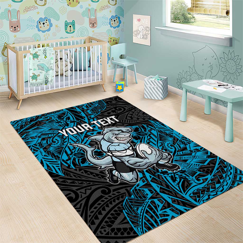 Personalised Cronulla-Sutherland Sharks Area Rug Polynesian Tribal Pattern With Rugby Shark Mascot Art