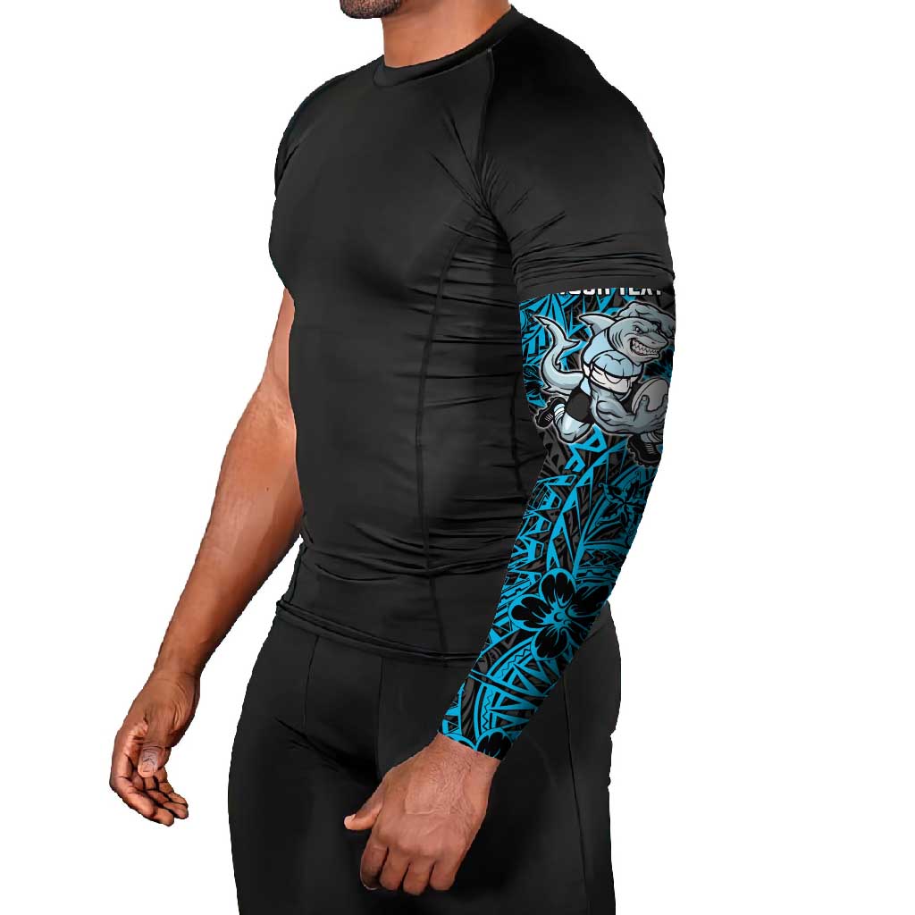 Personalised Cronulla-Sutherland Sharks Arm Sleeves Polynesian Tribal Pattern With Rugby Shark Mascot Art