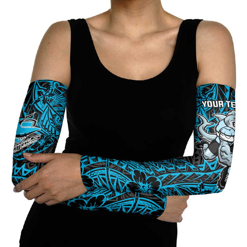 Personalised Cronulla-Sutherland Sharks Arm Sleeves Polynesian Tribal Pattern With Rugby Shark Mascot Art