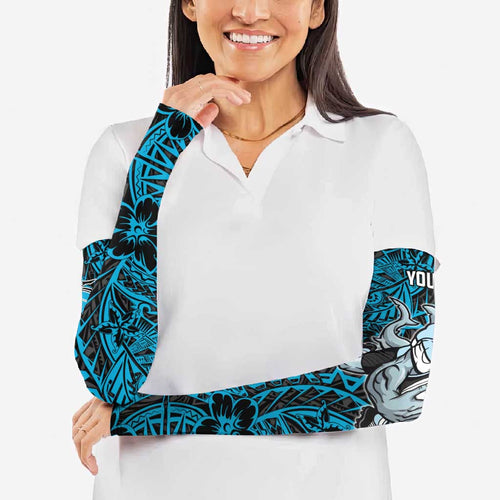 Personalised Cronulla-Sutherland Sharks Arm Sleeves Polynesian Tribal Pattern With Rugby Shark Mascot Art
