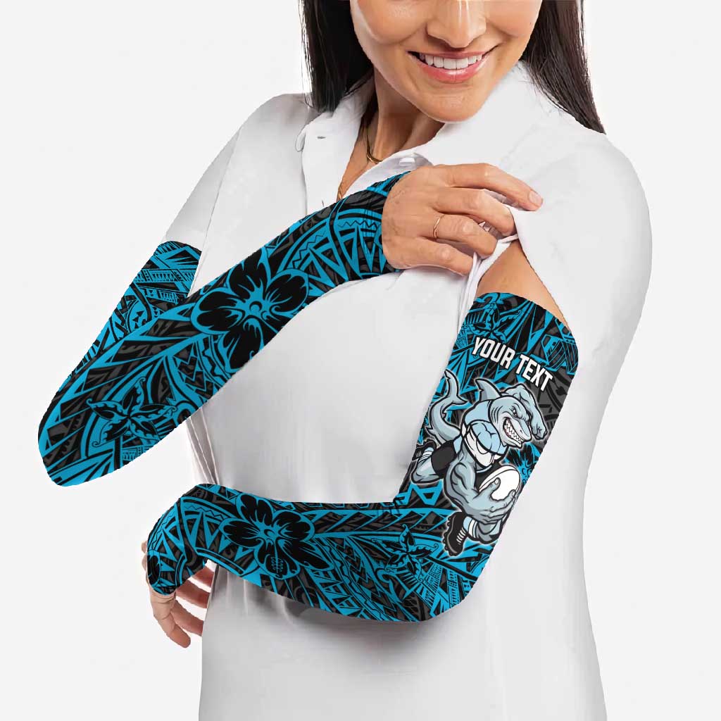 Personalised Cronulla-Sutherland Sharks Arm Sleeves Polynesian Tribal Pattern With Rugby Shark Mascot Art
