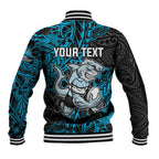 Personalised Cronulla-Sutherland Sharks Baseball Jacket Polynesian Tribal Pattern With Rugby Shark Mascot Art