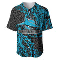 Personalised Cronulla-Sutherland Sharks Baseball Jersey Polynesian Tribal Pattern With Rugby Shark Mascot Art