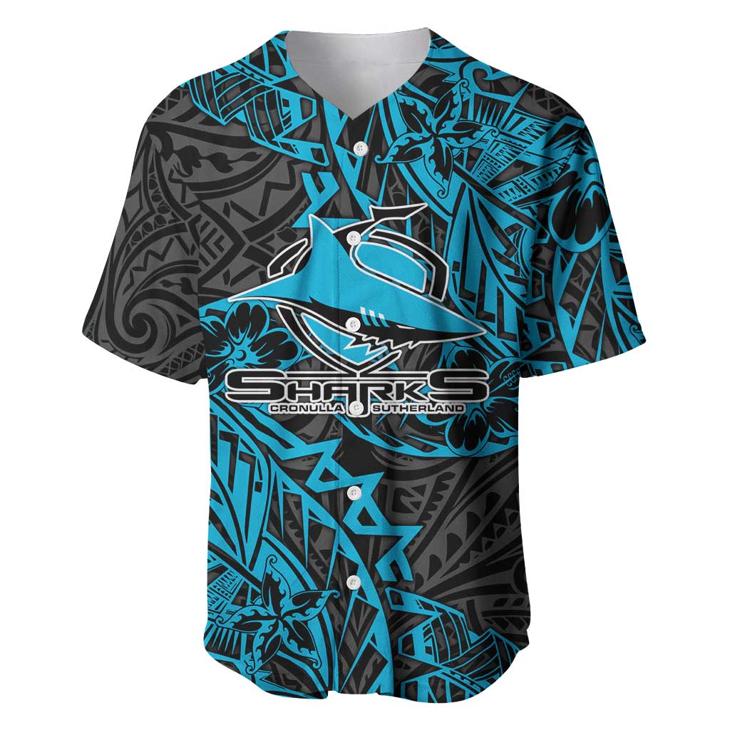 Personalised Cronulla-Sutherland Sharks Baseball Jersey Polynesian Tribal Pattern With Rugby Shark Mascot Art