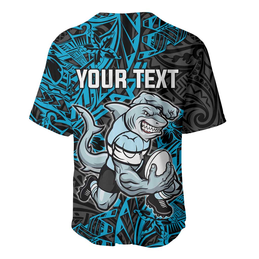 Personalised Cronulla-Sutherland Sharks Baseball Jersey Polynesian Tribal Pattern With Rugby Shark Mascot Art