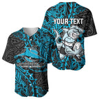 Personalised Cronulla-Sutherland Sharks Baseball Jersey Polynesian Tribal Pattern With Rugby Shark Mascot Art