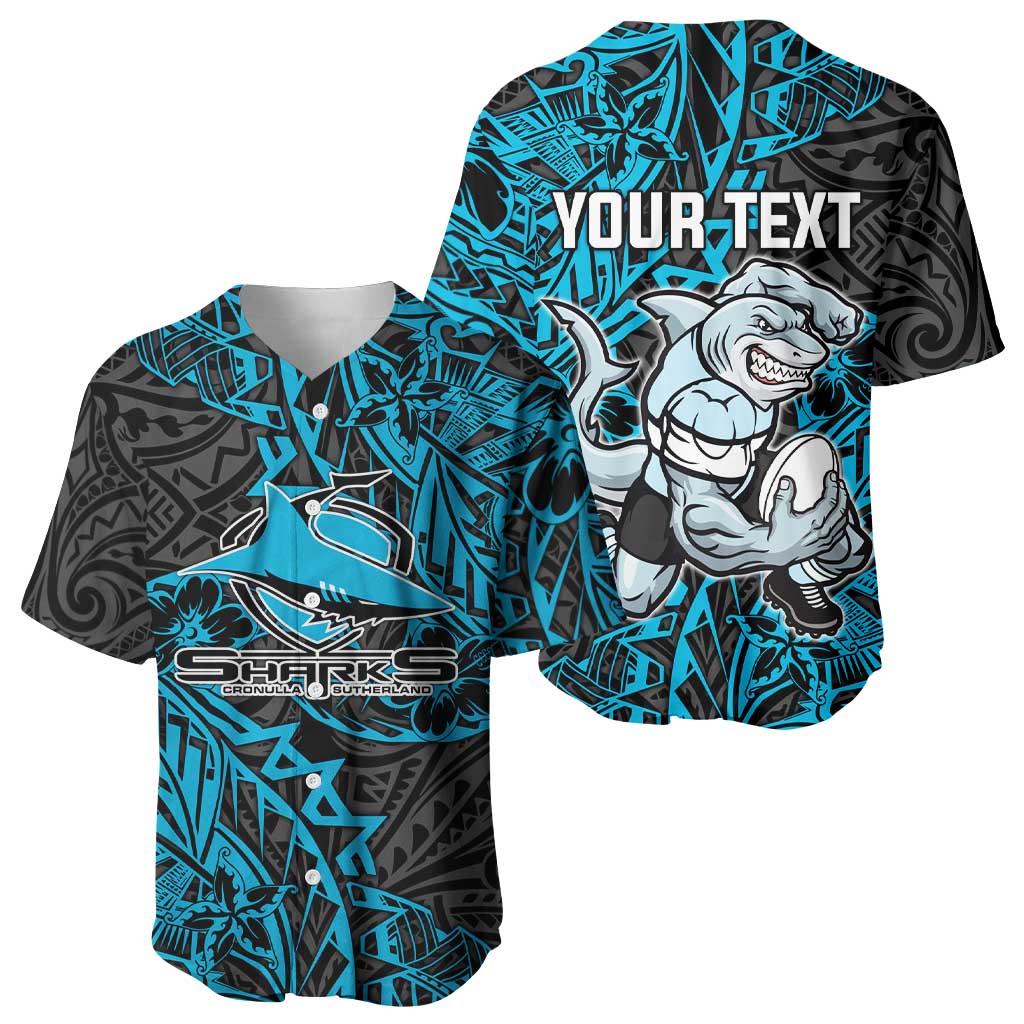 Personalised Cronulla-Sutherland Sharks Baseball Jersey Polynesian Tribal Pattern With Rugby Shark Mascot Art