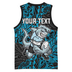 Personalised Cronulla-Sutherland Sharks Basketball Jersey Polynesian Tribal Pattern With Rugby Shark Mascot Art