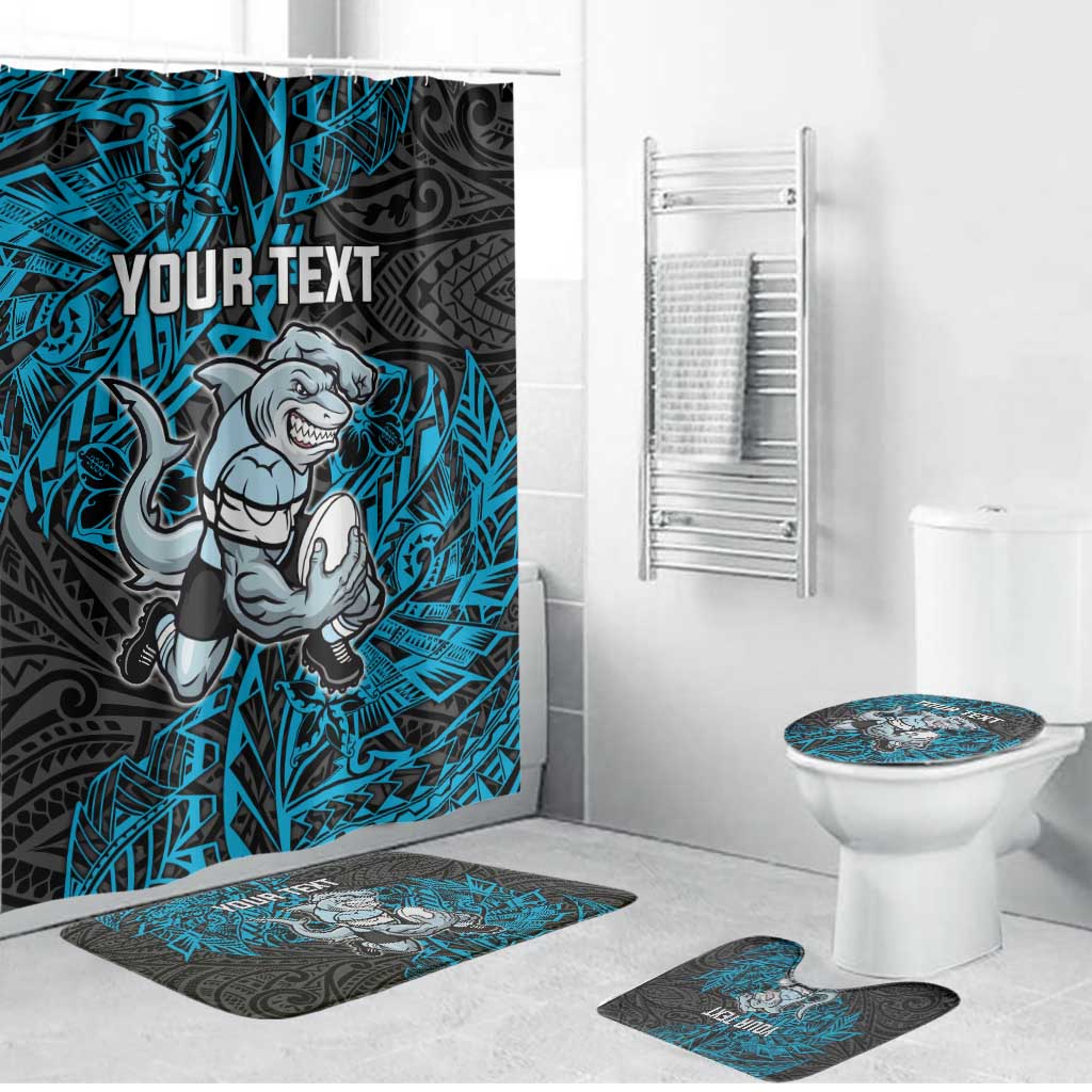 Personalised Cronulla-Sutherland Sharks Bathroom Set Polynesian Tribal Pattern With Rugby Shark Mascot Art
