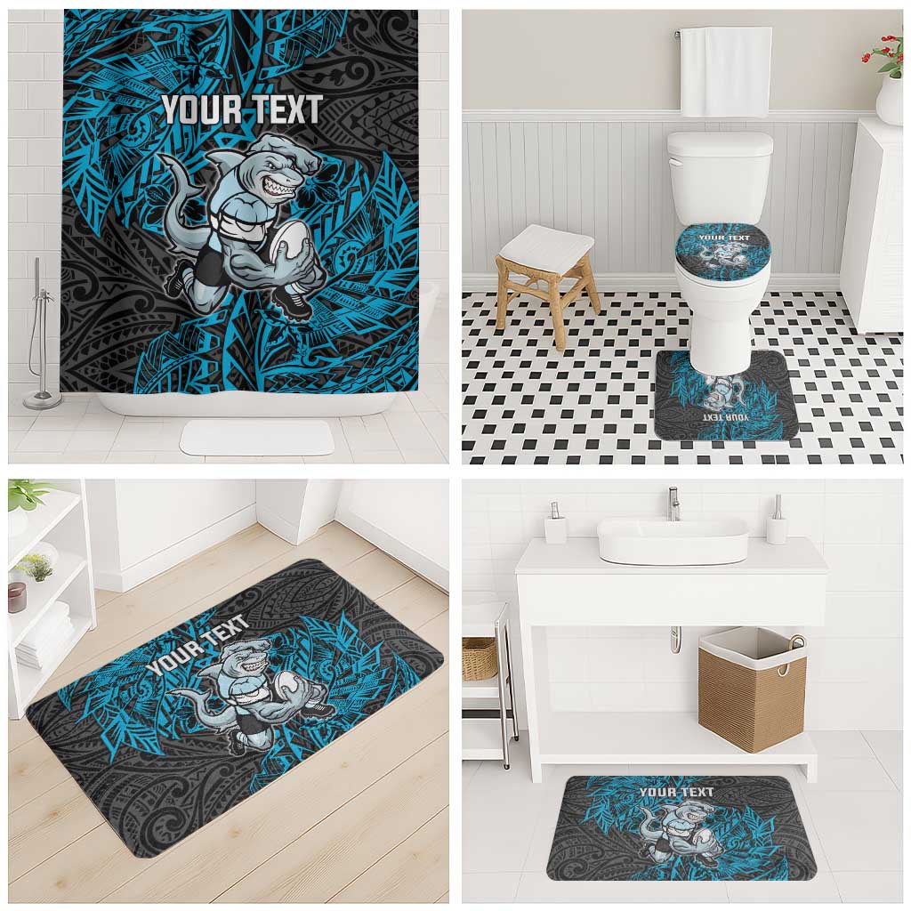 Personalised Cronulla-Sutherland Sharks Bathroom Set Polynesian Tribal Pattern With Rugby Shark Mascot Art