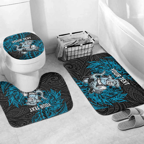 Personalised Cronulla-Sutherland Sharks Bathroom Set Polynesian Tribal Pattern With Rugby Shark Mascot Art