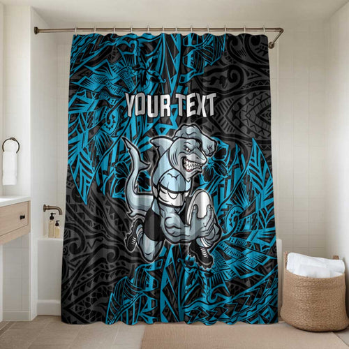 Personalised Cronulla-Sutherland Sharks Bathroom Set Polynesian Tribal Pattern With Rugby Shark Mascot Art