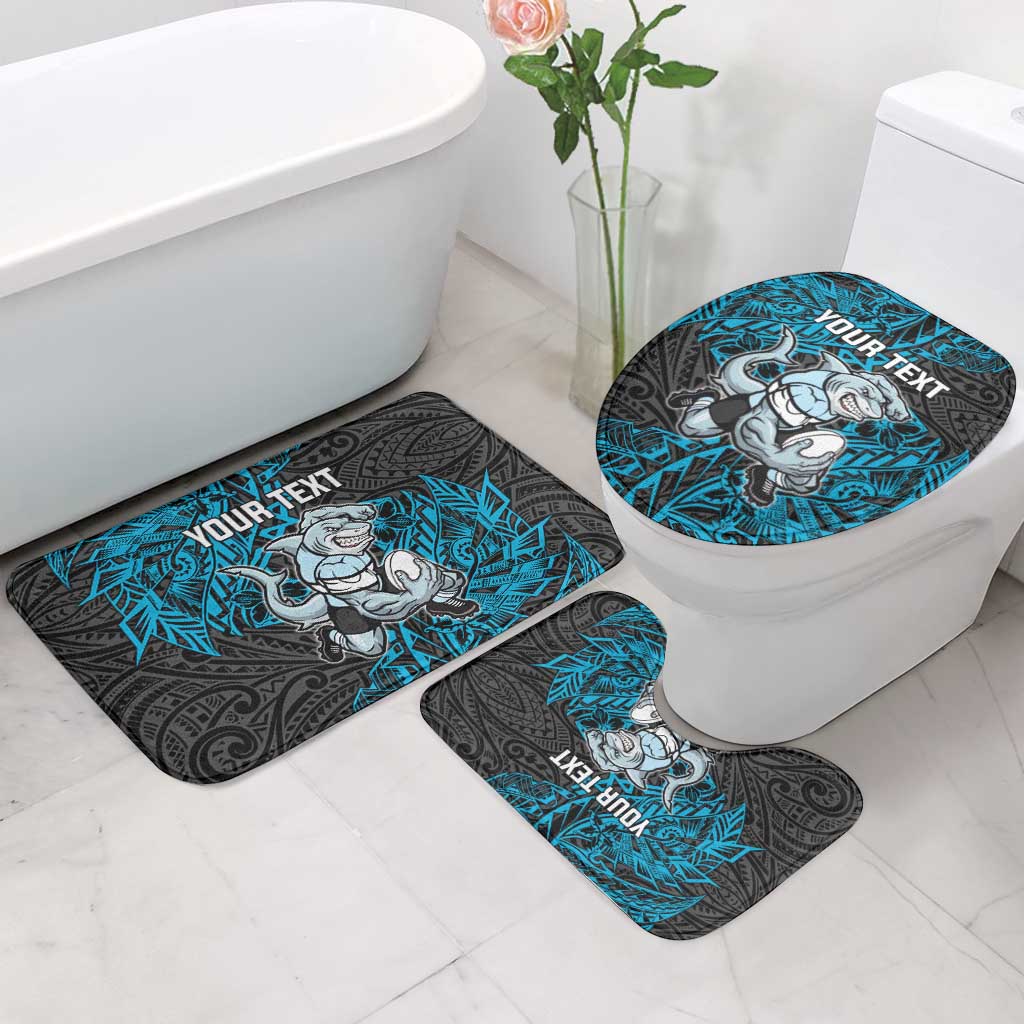 Personalised Cronulla-Sutherland Sharks Bathroom Set Polynesian Tribal Pattern With Rugby Shark Mascot Art