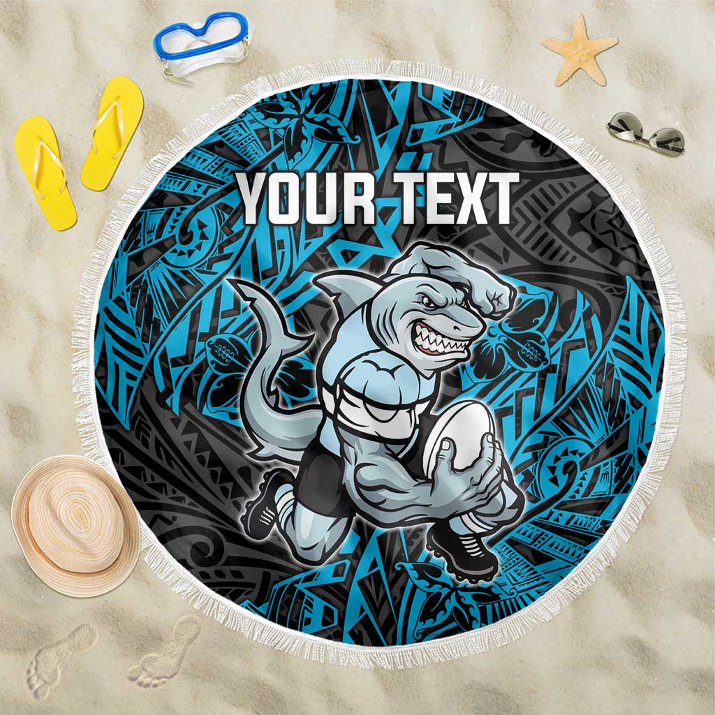 Personalised Cronulla-Sutherland Sharks Beach Blanket Polynesian Tribal Pattern With Rugby Shark Mascot Art