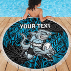 Personalised Cronulla-Sutherland Sharks Beach Blanket Polynesian Tribal Pattern With Rugby Shark Mascot Art