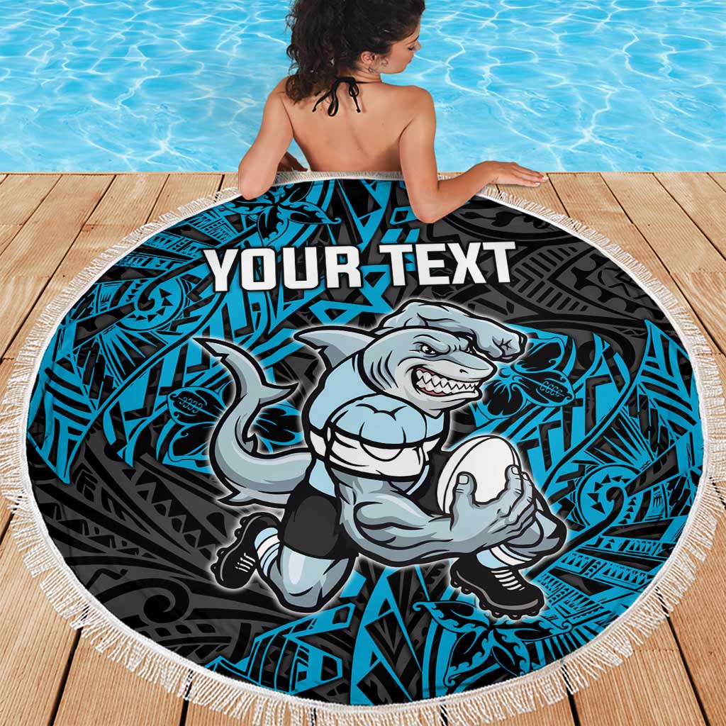 Personalised Cronulla-Sutherland Sharks Beach Blanket Polynesian Tribal Pattern With Rugby Shark Mascot Art