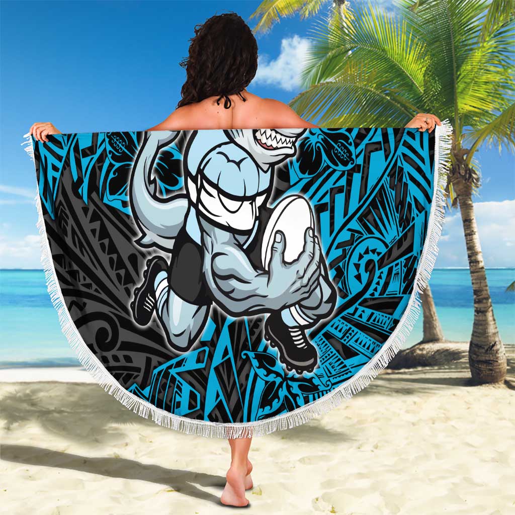 Personalised Cronulla-Sutherland Sharks Beach Blanket Polynesian Tribal Pattern With Rugby Shark Mascot Art