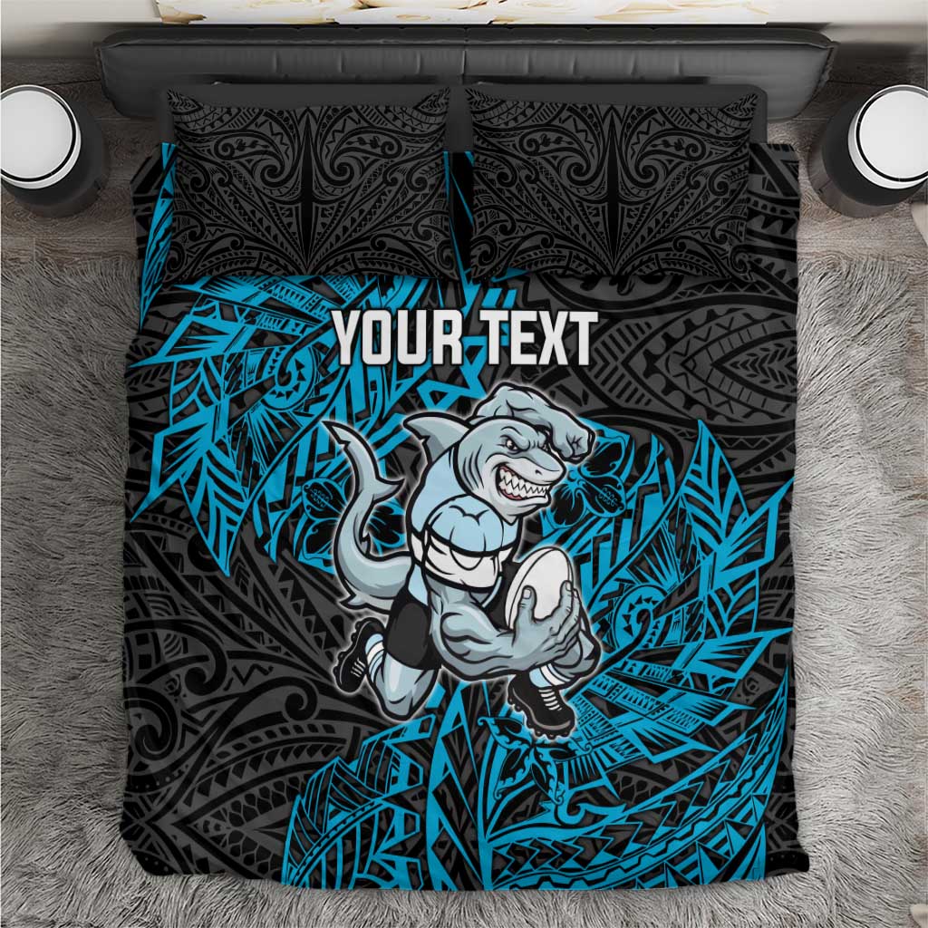 Personalised Cronulla-Sutherland Sharks Bedding Set Polynesian Tribal Pattern With Rugby Shark Mascot Art