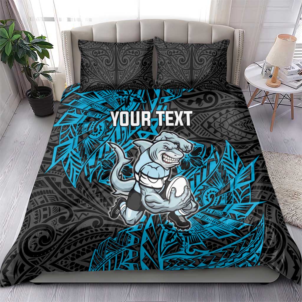 Personalised Cronulla-Sutherland Sharks Bedding Set Polynesian Tribal Pattern With Rugby Shark Mascot Art