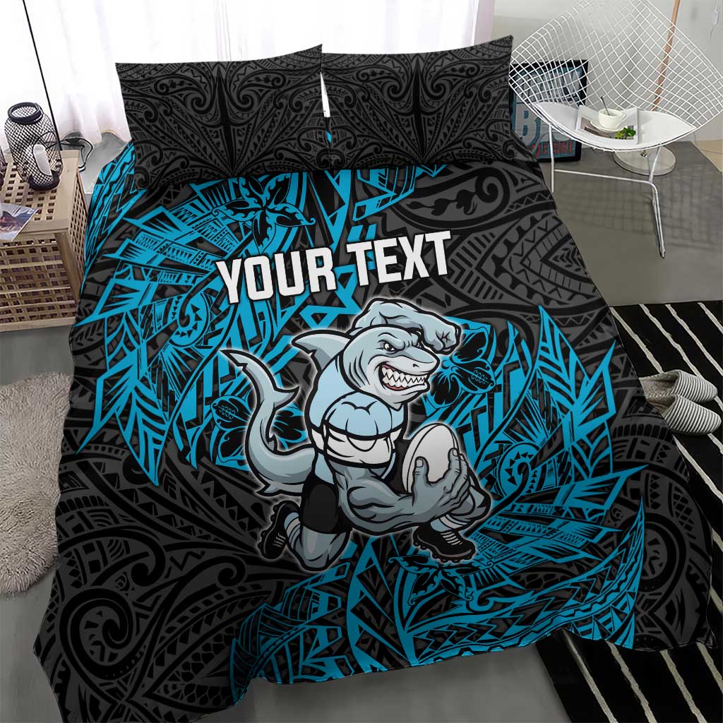 Personalised Cronulla-Sutherland Sharks Bedding Set Polynesian Tribal Pattern With Rugby Shark Mascot Art