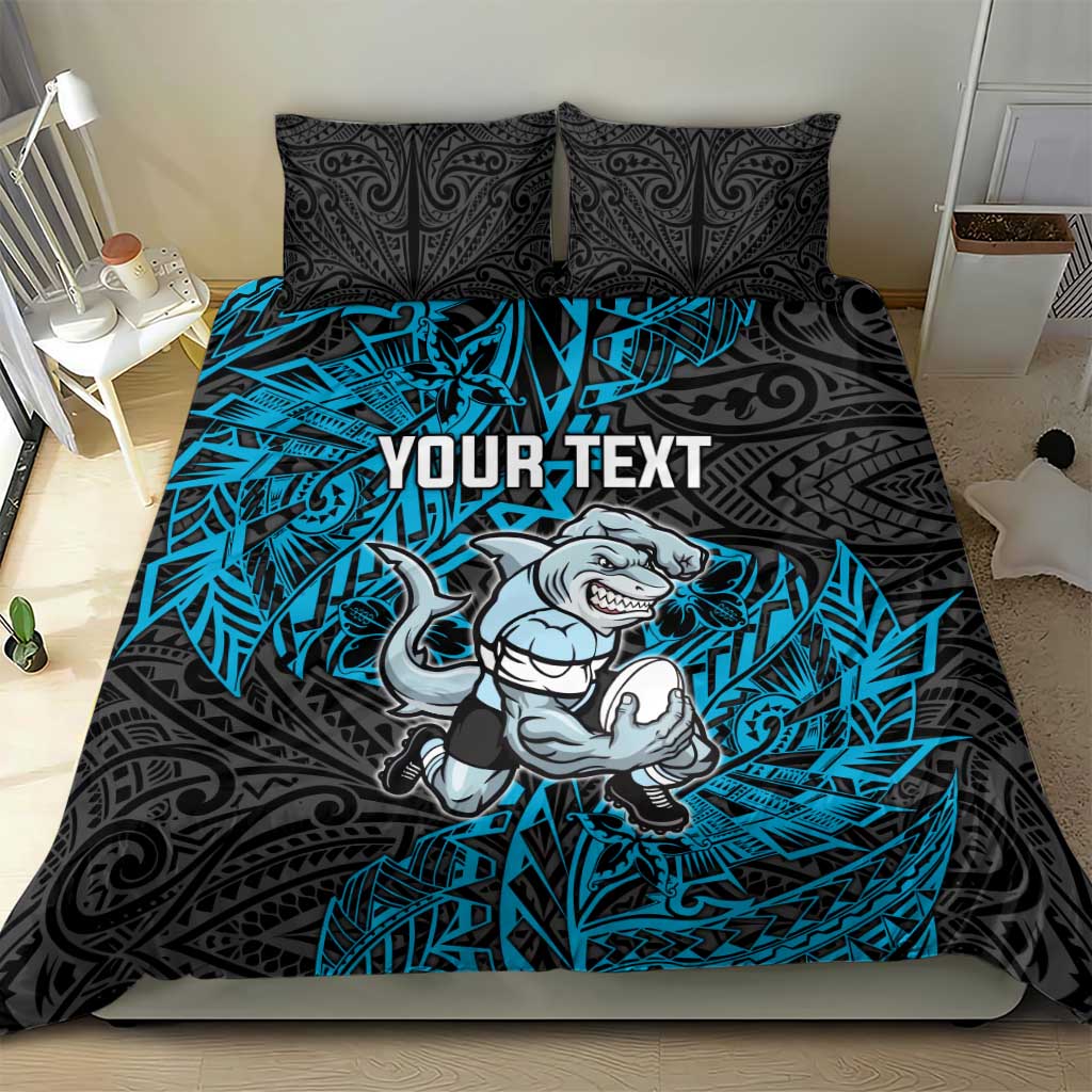 Personalised Cronulla-Sutherland Sharks Bedding Set Polynesian Tribal Pattern With Rugby Shark Mascot Art