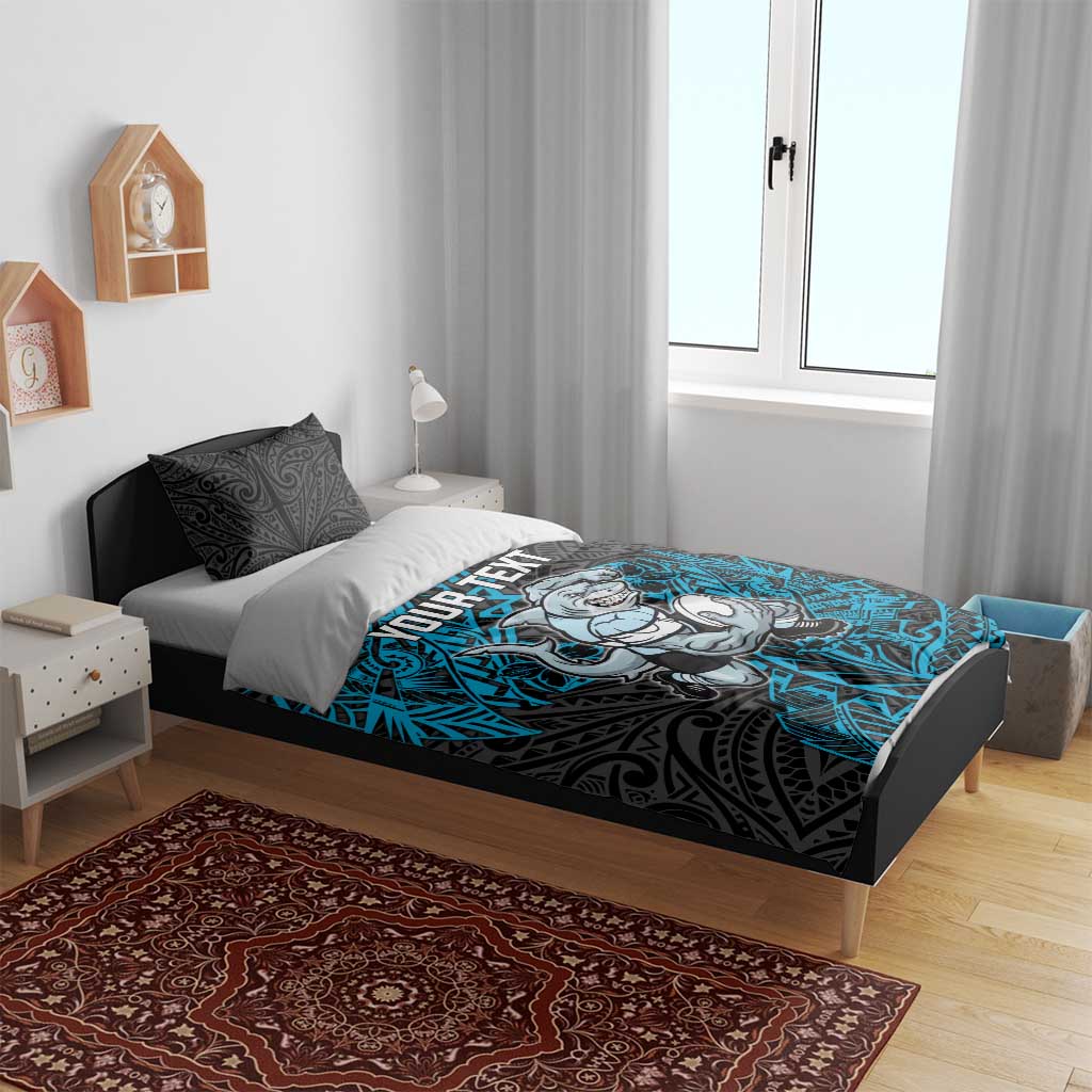 Personalised Cronulla-Sutherland Sharks Bedding Set Polynesian Tribal Pattern With Rugby Shark Mascot Art