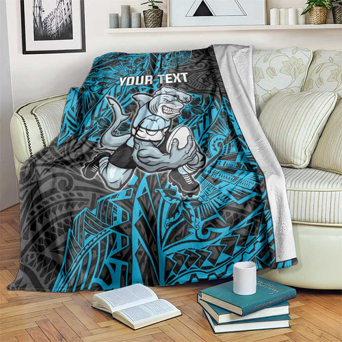 Personalised Cronulla-Sutherland Sharks Blanket Polynesian Tribal Pattern With Rugby Shark Mascot Art