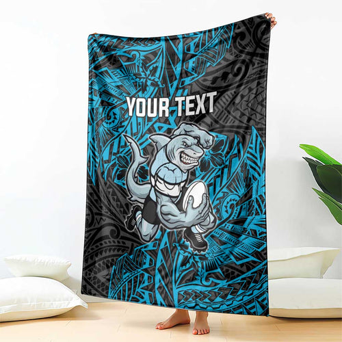 Personalised Cronulla-Sutherland Sharks Blanket Polynesian Tribal Pattern With Rugby Shark Mascot Art
