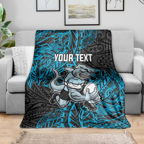 Personalised Cronulla-Sutherland Sharks Blanket Polynesian Tribal Pattern With Rugby Shark Mascot Art
