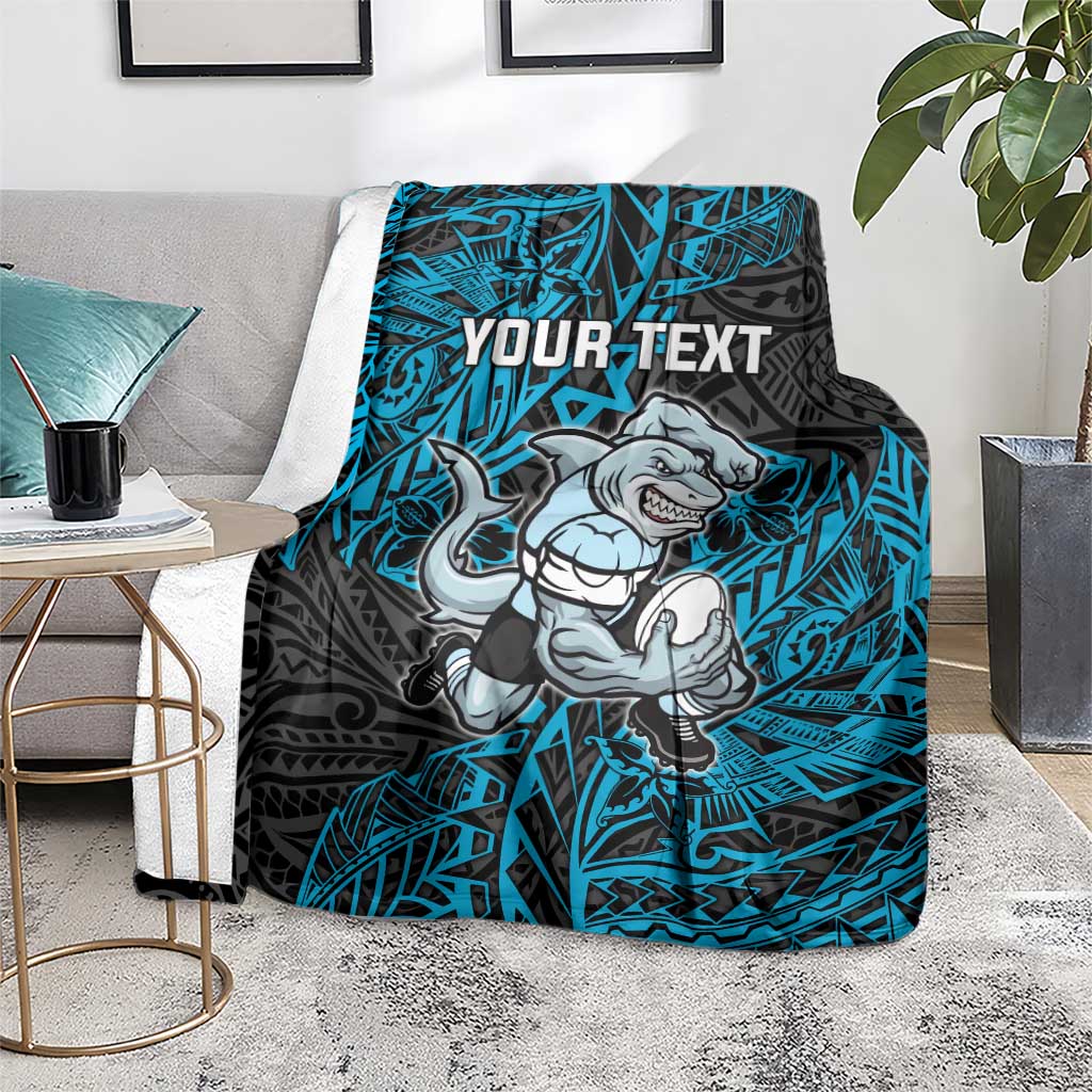 Personalised Cronulla-Sutherland Sharks Blanket Polynesian Tribal Pattern With Rugby Shark Mascot Art
