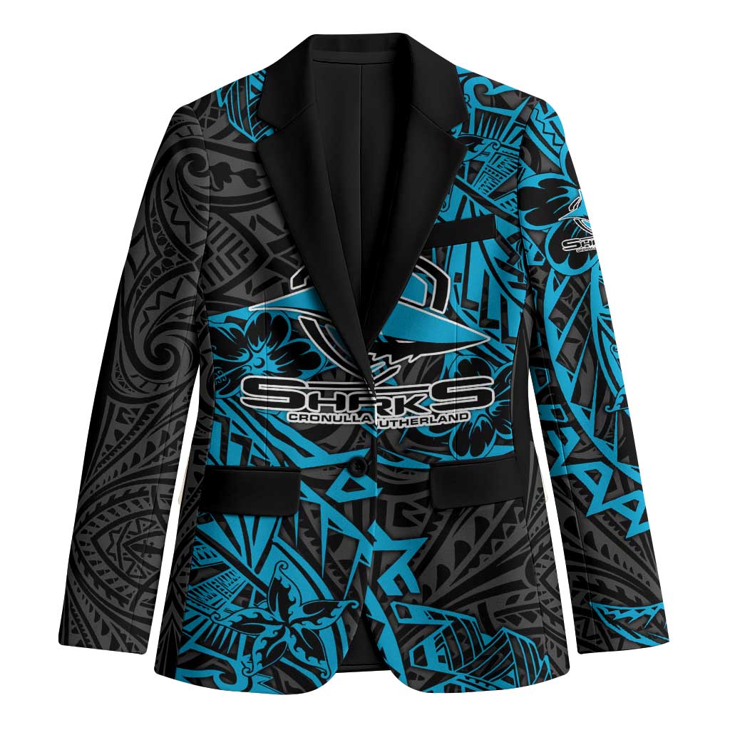 Personalised Cronulla-Sutherland Sharks Blazer Polynesian Tribal Pattern With Rugby Shark Mascot Art