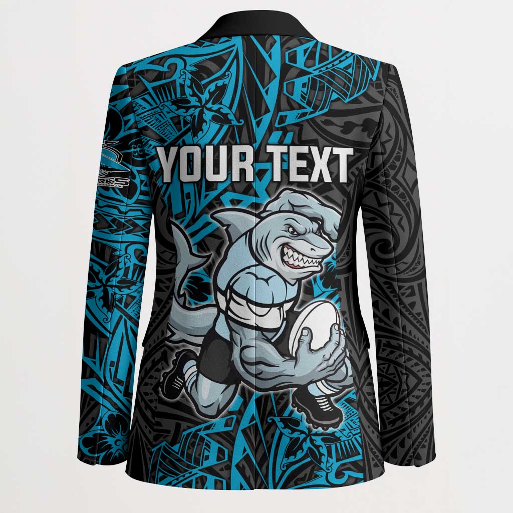 Personalised Cronulla-Sutherland Sharks Blazer Polynesian Tribal Pattern With Rugby Shark Mascot Art