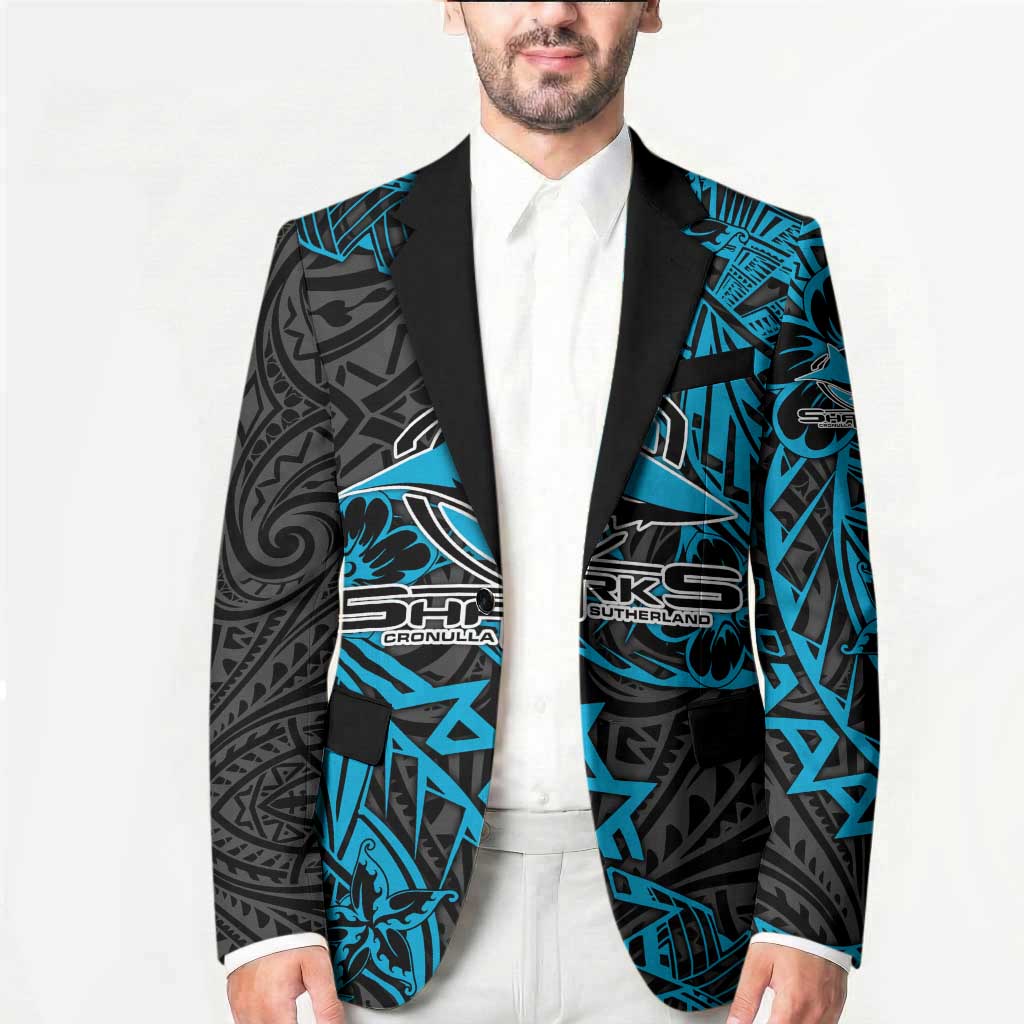 Personalised Cronulla-Sutherland Sharks Blazer Polynesian Tribal Pattern With Rugby Shark Mascot Art