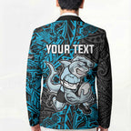 Personalised Cronulla-Sutherland Sharks Blazer Polynesian Tribal Pattern With Rugby Shark Mascot Art