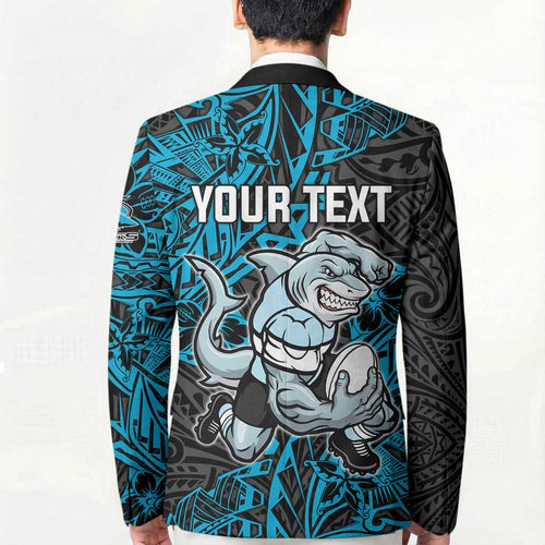 Personalised Cronulla-Sutherland Sharks Blazer Polynesian Tribal Pattern With Rugby Shark Mascot Art
