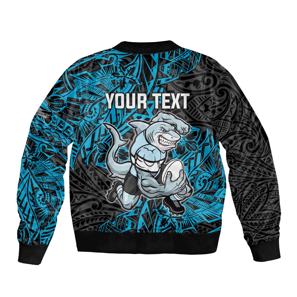 Personalised Cronulla-Sutherland Sharks Bomber Jacket Polynesian Tribal Pattern With Rugby Shark Mascot Art