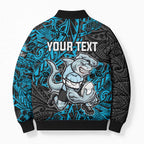 Personalised Cronulla-Sutherland Sharks Bomber Puffer Jacket Polynesian Tribal Pattern With Rugby Shark Mascot Art
