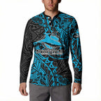 Personalised Cronulla-Sutherland Sharks Button Sweatshirt Polynesian Tribal Pattern With Rugby Shark Mascot Art