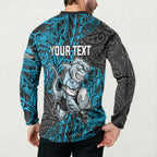 Personalised Cronulla-Sutherland Sharks Button Sweatshirt Polynesian Tribal Pattern With Rugby Shark Mascot Art